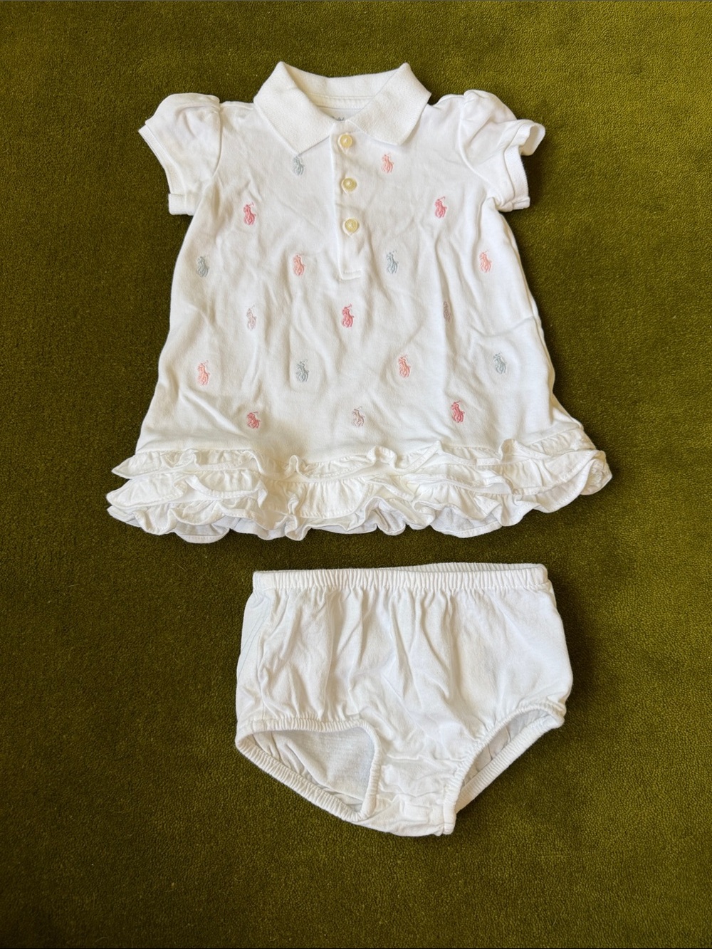 Polo Ralph Lauren Baby Girl's Ruffled Polo Dress & Bloomers Set 6m